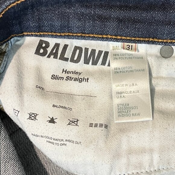 Baldwin Henley Selvedge Button Fly Slim Straight Jeans - Men's Size 31*27 - Picture 6 of 11